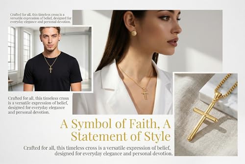 Cross Necklace for Men 18K Gold Cross Necklace for Men Gold Cross Chain Necklaces for Mens Paired with 3mm Pearl Chain Power of Minimalism Mens Crosses Necklaces Pendant 24in (Gold) by Prinflor - Used condition - Image 6