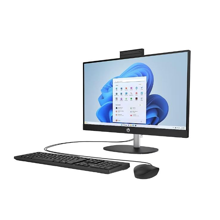 Image of HP All-in-One Desktop PC, 23.8-inch FHD Touchscreen, AMD Ryzen 5 7520U, AMD Radeon Graphics, 16GB RAM, 512GB SSD, Camera, Windows 11 Home, Jet Black, Wired Keyboard and Mouse Included, 24-cr0111
