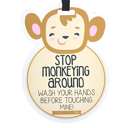 Image of THREE LITTLE TOTS – Animal Theme No Touching Baby Car Seat Sign or Stroller Tag - CPSIA Safety Tested (Monkey)