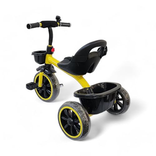 Image of MEKASHI T-001RW Plug N Play Kids Trike /Baby Tricycle, Big Size Storage Basket, Bell, Comfortable Seat with Seat Belt, 12 to 48 Months, Load Upto 35Kg, Easy Assembly, Heavy Guage Steel Frame, Yellow