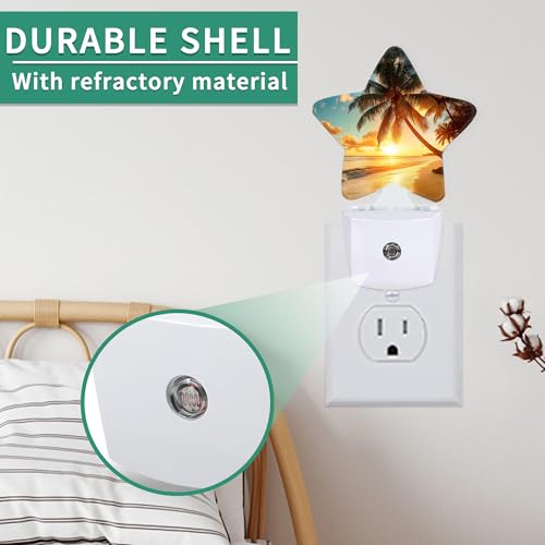 Image of Sunset Beach Plug in Star Night Light, Night Light with Sensor for Kids Nursery Bedroom, Decorative Soft Glow Lamp for Hallway Bathroom, Energy Saving