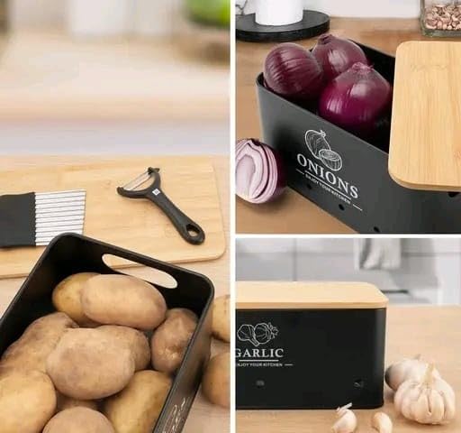 Image of 3 Pieces Potato Onion Storage Bin Sturdy for Kitchen Counter Farmhouse Decor white|Home & Garden | Kitchen Storage & Organization |3 Food Storage Containers (Black)
