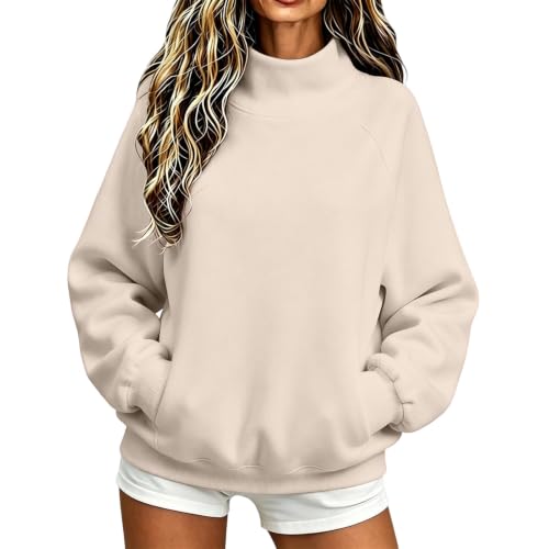 FPMLUXLL Womens Mock Neck Sweatshirt Casual Pullover Sweater with Pockets