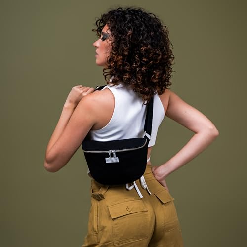 The Peacock Crew Spacious Black Crossbody Belt Bag in Cotton Canvas – Lightweight Comfortable & Elegant Sling Pouch Travel Safe Design & Daily Use – Dual Zippers Fanny Pack for Men & Women by The Peacock Crew - Used condition - Image 3