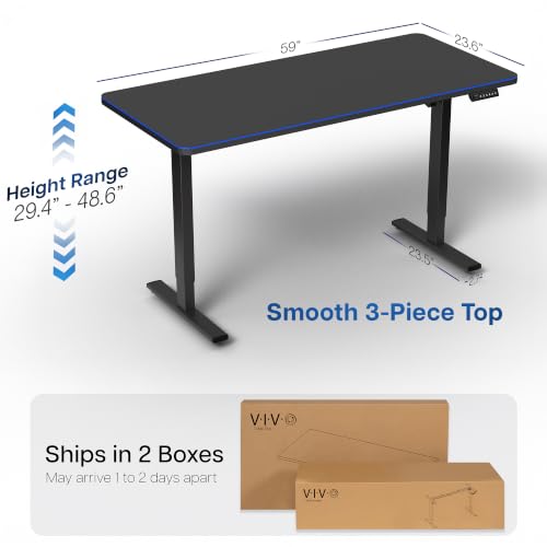 Image of VIVO Black 60 x 24 in Standing Desk, DESK-KIT-1B6BP-24 | Electric, Holds 220 lbs, Sit Stand, Height Adjustable, Full-Size Mouse Pad, Memory Presets, 1B Series, Black Frame
