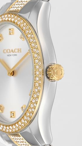 Image of Coach Brooks Qtz Basic Silver Round Dial Unisex Watch|Two Tone Stainless Steel & Crystals Material|Silver Color Band - 14400034
