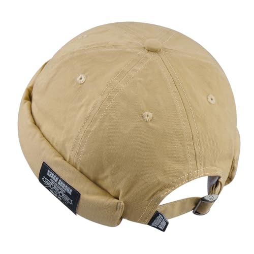 CLAPE Seemannsmütze Hafenmütze Atmungsaktiv Leicht Baumwolle Dockermütze Kurz Kappe Ohne Schirm Commando Watch Cap Hip Hop Hat Khaki GD30