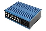 digitus switch industriale 5 porte fast ethernet poe - non gestito - 4 porte rj45 + 1 porta sfp - 10/100 mbps - montaggio su guida din - classe di protezione ip40 - blu/nero