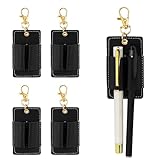 LELE LIFE Paquete de 4 soportes dobles para bolígrafo, clip antipérdida para carrete retráctil y cordón para el cuello, llavero de piel sintética de bolsillo para enfermera, color negro