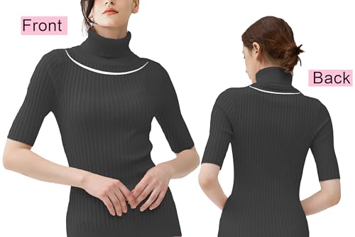 Image of v28 Women Turtleneck 1 /2 Half Sleeve Highly Stretchy Ribbed Knit Fitted Sweater