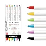 Zebra Pen CLiCKART Retractable Felt Tip Pen, Assorted Ink Colors, 0.6mm Fine Point, Moisture Absorbing to Prevent Drying Out, No Bleed, Ideal for Journaling, Drawing and Writing, 6-Pack (69006)