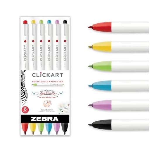 Zebra Pen Click Art Retractable Marker Pen, Fine Point, 0.6mm, Assorted Colors, 6 Pack
