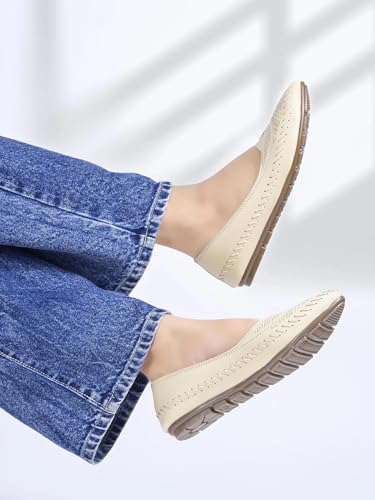 Image of Duosoft Comfort Walk Women's Perforated Leather Flats, Tan, Hand-Stitched, Breathable & Lightweight, Cushioned Insole, Flexible Sole