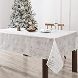 Elrene Home Fashions Wonderland Snowflake Metallic Foil Printed Fabric Holiday/Christmas Rectangle Dining Tablecloth, 60