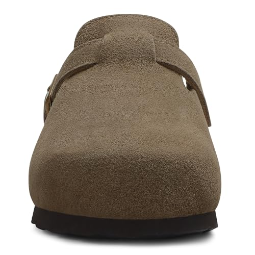 Image of ODOLY Genuine Suede Clogs for Women Men Soft Cork Footbed Leather Mules Comfort Potato Shoes with Arch Support