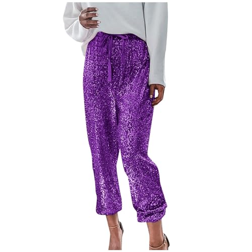 Legging à paillettes cordon de serrage ajustable et taille haute confort