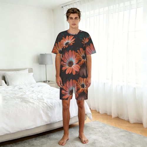 Ensemble pyjama homme manches courtes chrysanthème orange Premium - 3