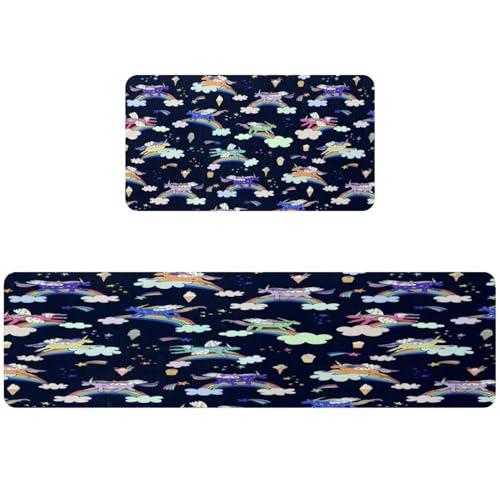 Alfombra de cocina antideslizante y lavable VAPOKF de unicornio absorbente para pasillo 2