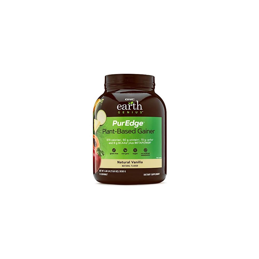 GNC Earth Genius PurEdge PlantBased Gainer Natural Vanilla, 14 Servings, 50 Grams of Plant