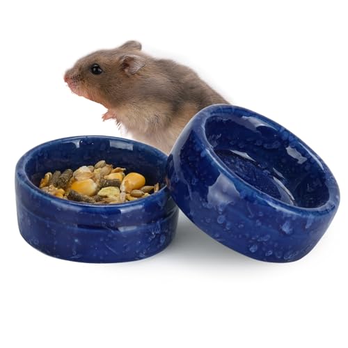 VanEnjoy 2 Pack Ceramic Guinea Pig Food Bowl Dotted Pattern Small Animal Feeding and Watering Supplies for Cage Cute Navy Blue Hamster Water Dish for Chinchilla Ferret Bunny