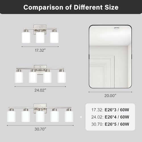 FonmYim Brushed Nickel Bathroom Light Fixtures, 3-Light Modern Vanity Light Over Mirror, Wall Sconces with Milky White Frosted Glass Shades, E26 Socket (Bulbs Not Included) by FonmYim - Image 5