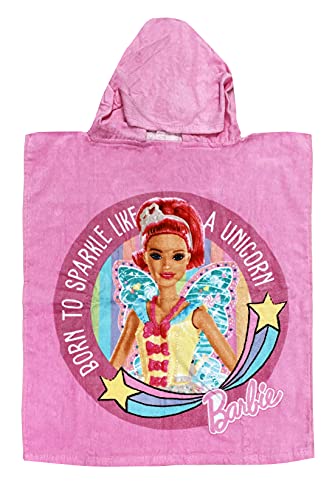 Toalla de baño poncho de algodón con capucha 55 x 100 cm Barbie y unicornio