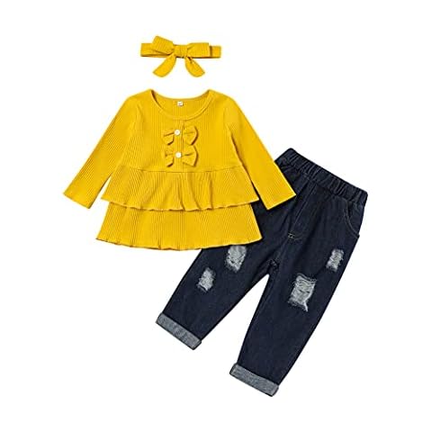 itkidboy Toddler Kids Baby Girl Summer Sunflower Clothes Sleeveless Tank Top+ Shorts Jeans 2Pcs Outfits Cover
