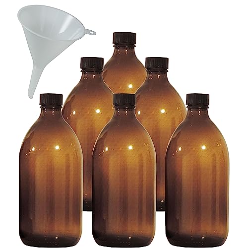 Viva-Haushaltswaren Gabriele Hesse e.K. Lot de 6 bouteilles de pharmacie marron de 500 ml fabriquées en Allemagne et sans BPA – Avec entonnoir de remplissage