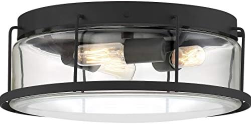 Quoizel Ludlow 3-Light Earth Black Flush Mount Ceiling Light with Clear Beveled Glass, Modern Industrial Ceiling Light for Hallway, Foyer, Bathroom, or Bedroom
