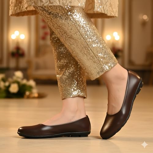Image of DHANESHWAR Women's Ballet Flats Belly Shoes for Casual, Formal & Office Wear Ballerina | Comfortable Slip on Black Bellies for Women & Girls. 1 Pair