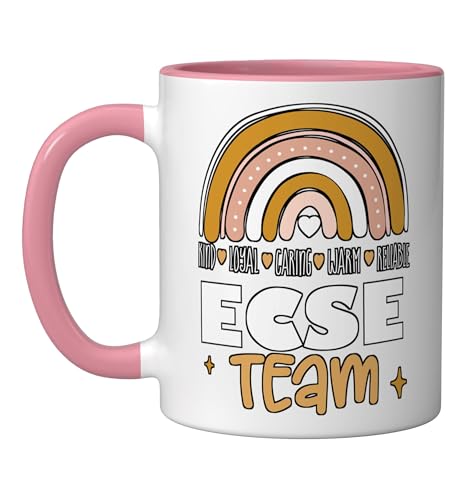 Early Childhood Special Education SPED Rainbow ECSE Team Ceramic Mug, Pink/White