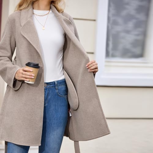 Women's Wool Blend Coat with Pockets Mid-Long Winter Overcoat, Thick Wool & Pea Coats jacket with Belt4