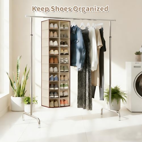 Pcaelin Hanging Shoe Organizer for Closet - 20 Wider Sections Closet Storage Rack, Closet Shelves Holder for Shoes Clothes Shirts Jeans Hats, Reinforced Support & Stainless Steel Frame by Pcaelin - Used condition - Image 3