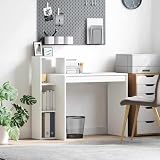 Bendmaxx Scrivania in legno bianco, 100 x 40 x 90 cm, con 2 ripiani, postazione di lavoro per tastiera, monitor, casa, ufficio, studio, ordine
