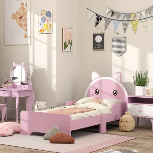 ZONEKIZ Toddler Cat Design Bed 143 x 74cm - Pink