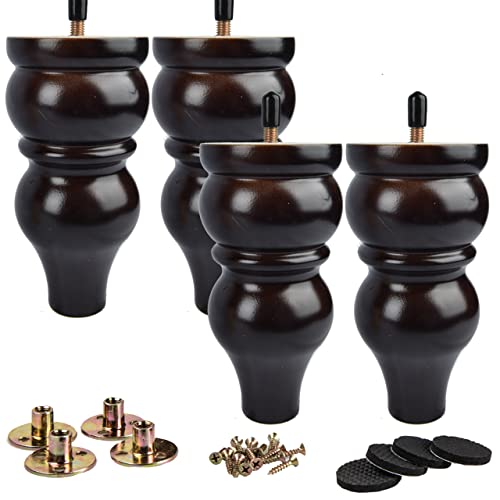 La Vane 15cm Holz Tischbeine, 4 Stück Schwarz Massivholz Spindel Ersatz Möbelfüße Kugelfüße mit vorgebohrten M8 Bolzen & Montageplatten & Schrauben für Sofa Stuhl Schrank Ottomane …