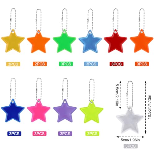 Zocipro 32Pcs Safety Reflector Pendants, High Visibility Star Reflector Pendant with Chain - Image 2