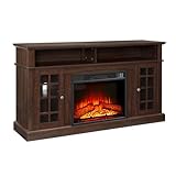 RAINLUX Traditional 58' Rustic TV Stand with 23' Electric Fireplace Heater, Media Entertainment Center Console Table for TV up to 65' with Open Storage Shelves and Cabinets - Sedona (Espresso)