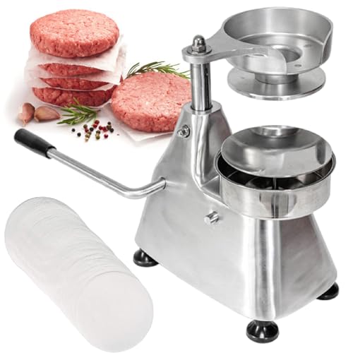 DFEDHF 4/5/6 inch Stainless Steel Burger Press, Heavy Duty Hamburger Press Meat Patty Maker, Hamburger Forming Processor with 500 Pcs Patty Papers, 130mm