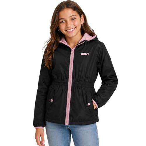 Image of DKNY Girls Fleece Jacket - Polar Fleece Lined Midweight Hooded Anorak Windbreaker - Cozy Outerwear & Winter Jackets for Girls