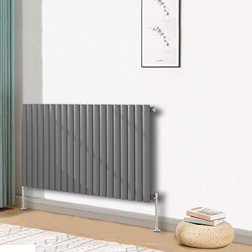 Blümme Anthracite Oval Radiator Horizontal Designer Single Panel Radiators Bathroom Central Heating 600X1180mm
