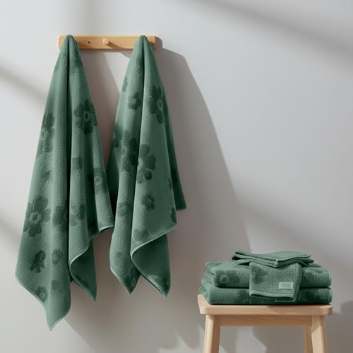 Image of Cortina Jacquard Towels for Bath 70 x 140 cm- 380 GSM Microfiber Bath Towels, Ultra Soft, Highly Absorbent & Quick Dry for Gym, Beach & Bathroom Towels for Men, Women & Kids Color : Dark Green