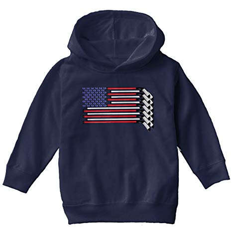 Haase Unlimited American Flag - Hockey Sticks Pucks Toddler/Youth Fleece Hoodie (Navy Blue, Large (Youth))