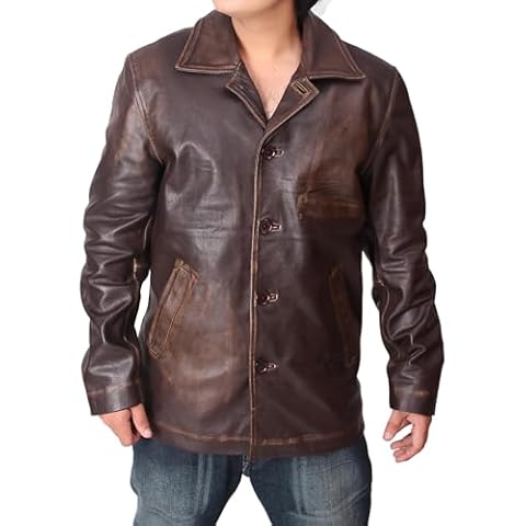 Men Brown Natural Distressed Leather Jackets Coat (US, Alpha, Large, Regular, Regular) Cover