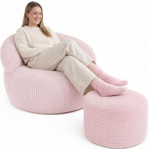 bananair – Reposapiés Salón   Funda Lavable, Relleno de Espuma   Taburete Puff Elegante, Otomana Puff Redonda Suave y Confortable (55 x 30 cm, Rosa Claro)