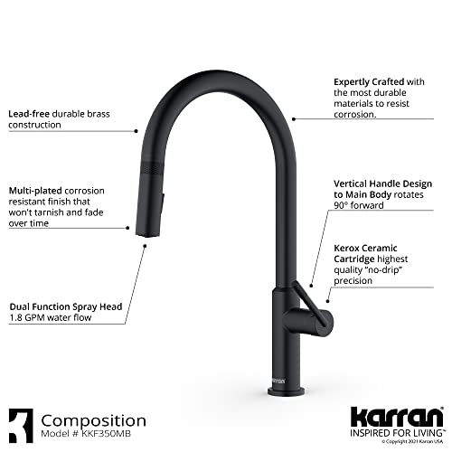 Karran QT-812 Top Mount 33 in. Large Single Bowl Quartz Kitchen Sink in Black With Kitchen Faucet in Matte Black