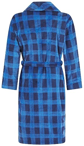 John Christian Men's Fleece Robe, Navy Blue Check Pattern2