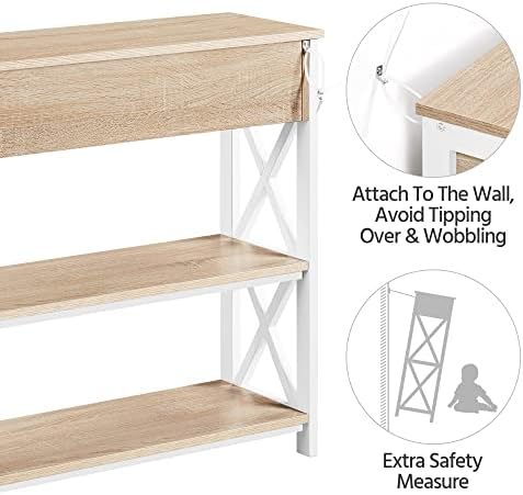 Yaheetech Console Table for Living Room, Industrial Entryway Table with Drawer and Storage Shelves, Sofa Table Side Table for Hallway/Living Room/Bedroom Metal Frame, Light Oak