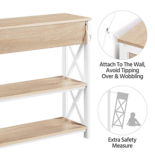 Yaheetech 3 Tiers Retro Console Table with Drawer and Open Shelves, Sofa Table with Storage for Living Room, Narrow Tall Console Table for Entryway, X Design, Light Oak by Yaheetech - Image 7