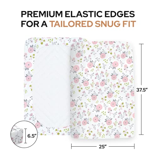 Pack N Play Sheets With Floral Pattern - 100% Organic Cotton Pack N Play Fitted Sheet - Premium Pack And Play Sheets - Pickle & Pumpkin Sheet Compatible As Graco Pack N Play Sheet & Mini Crib Sheets #TOP3